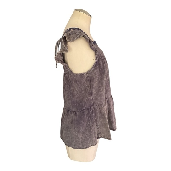 Hem & Thread Boho Peplum Top Size M Gray Washed Look Square Neck Cap Sleeve - Picture 3 of 6